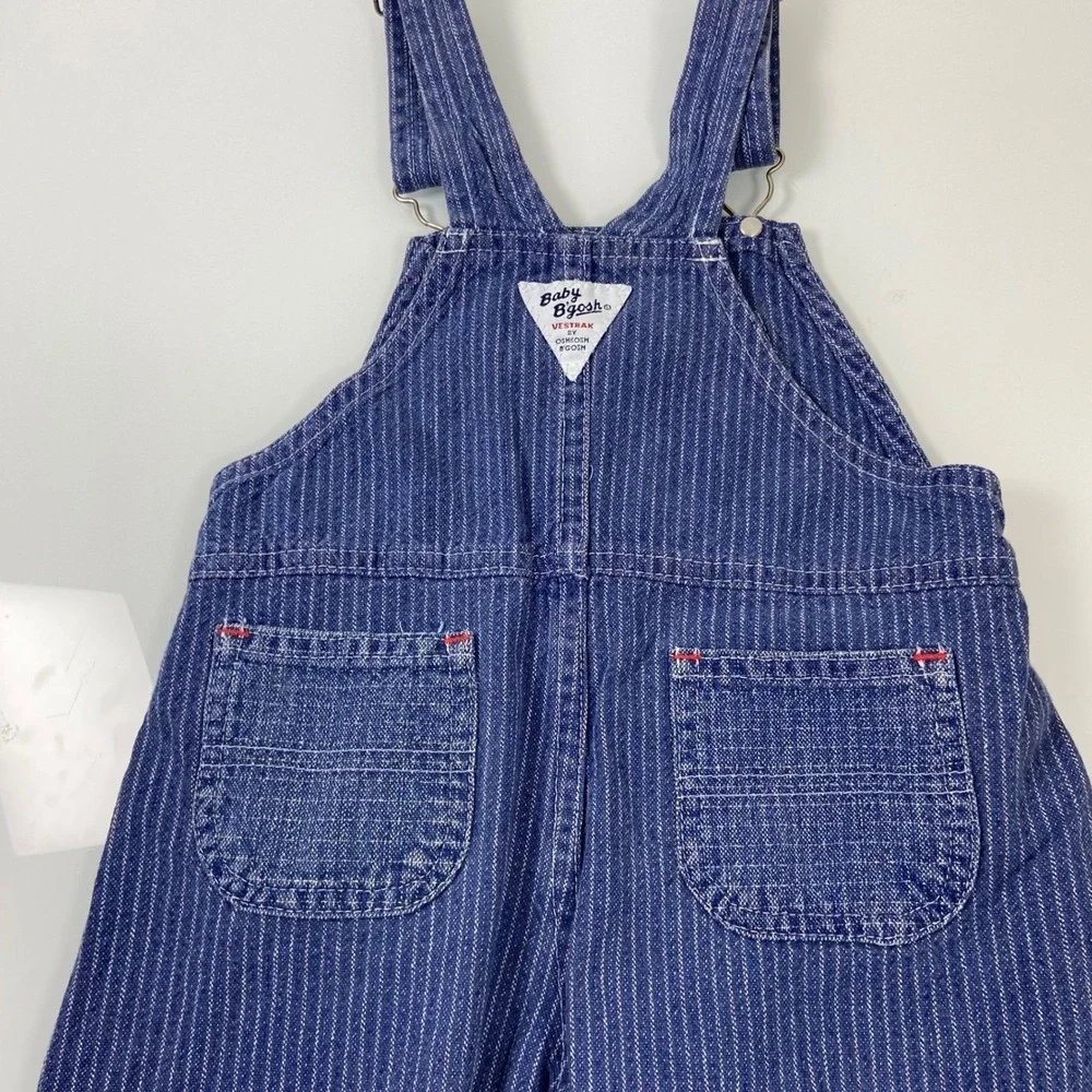 Baby‎ OshKosh B'gosh Boys 24M Blue Pinstripe Railroad Denim Overalls Vintage